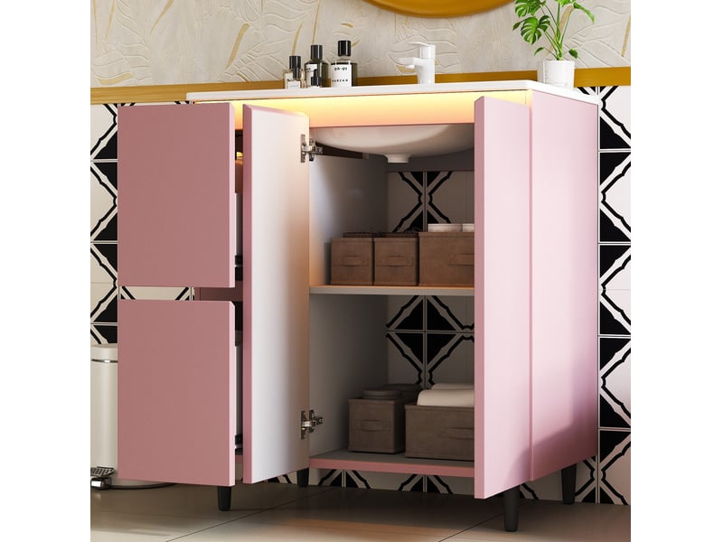  Meuble sous vasque sur pied 76x47x89 cm avec vasque intégrée rose  - Conforama E