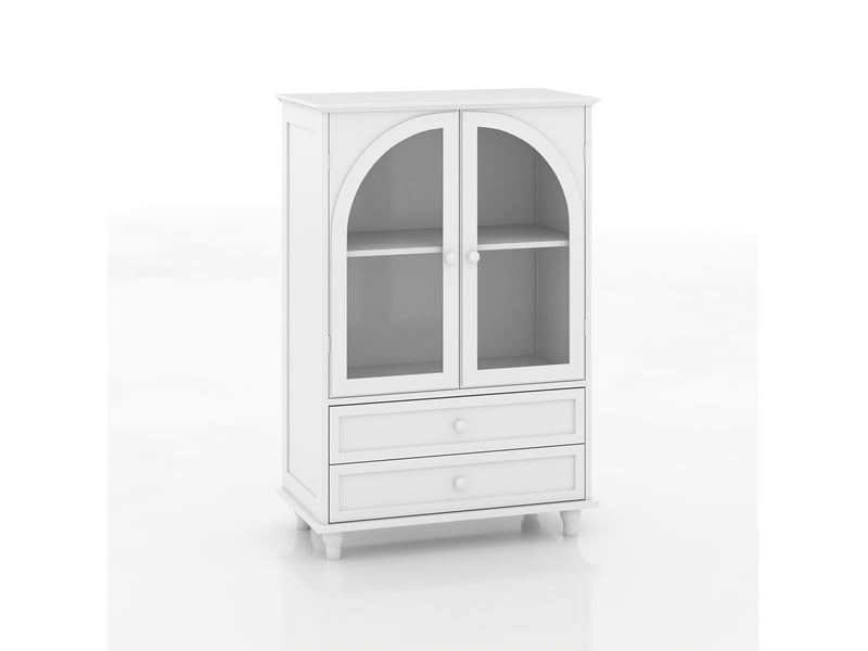  Buffet haut 71x38x106,5 cm avec 2 portes en verre trempé et 2 tiroirs en mdf couleur blanc, design simple  - Conforama A