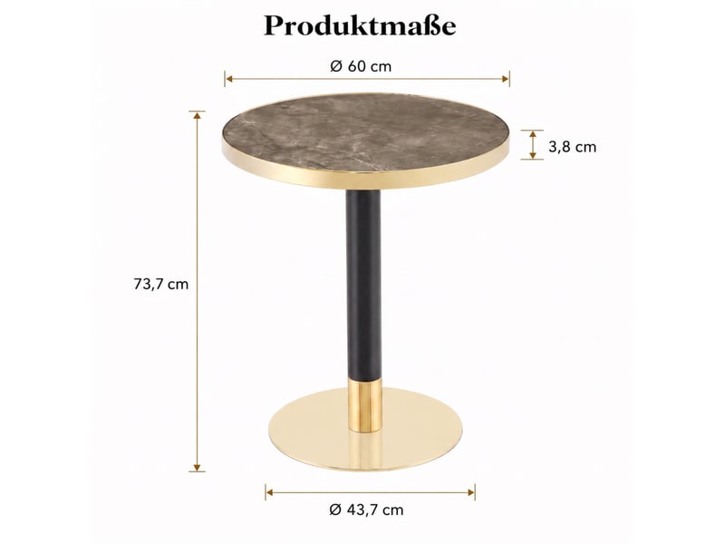  Table d'appoint ronde ø 60 cm effet marbre gris, métal noir et doré, hauteur 73,7 cm  - Conforama C