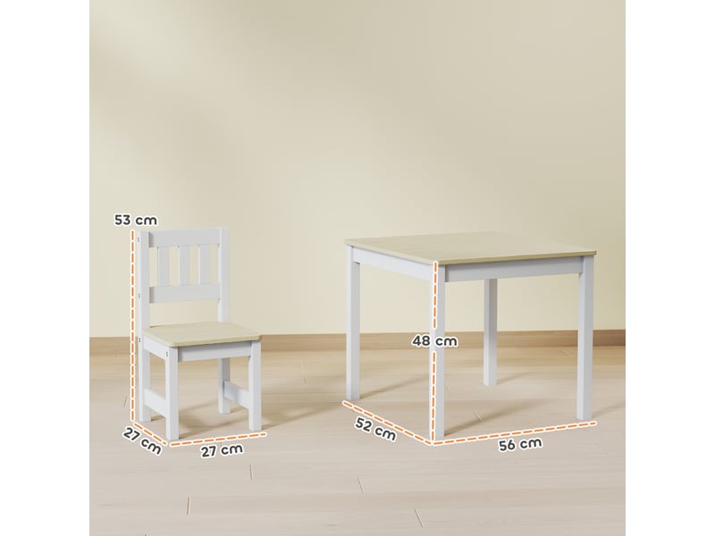  Table enfant avec chaise, lot table et 2 chaises enfant en bois pour dessiner, jouer, étudier, bois naturel, 56x52x48cm  - Conforama C