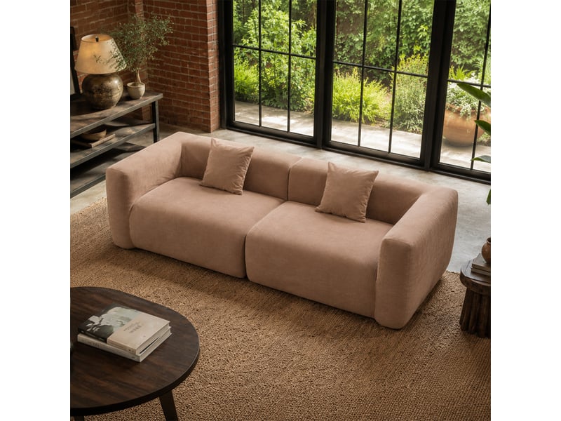  Canapé compressé 4 places en tissu effet laine texturée taupe bolton  - Conforama D