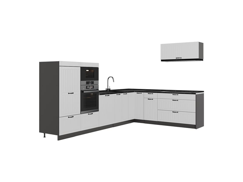 Vicco cuisine en angle, blanc campagneanthracite, 327x51.6cm sans pt - Conforama A