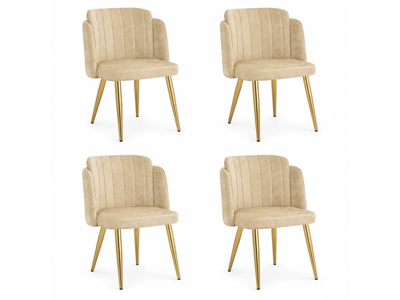 Lot de 4 chaises de salle à manger modernes 58.5x62x78cm - chaise rembourrée - pieds de chaise réglables en hauteur - marron et doré - Conforama A