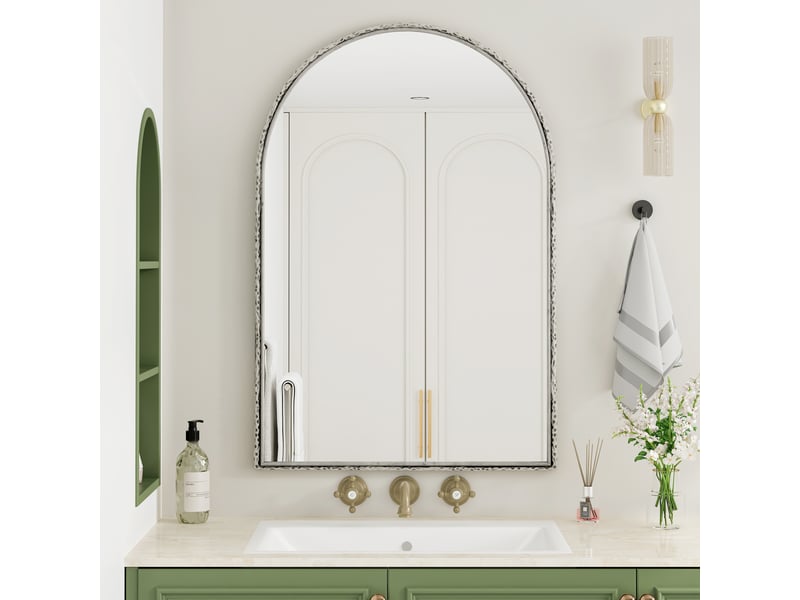 Miroir mural arqué argenté pour salle de bain, chambre, salon et entrée - Conforama B