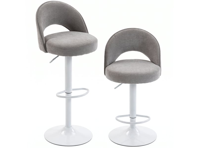  Lot de 2 tabourets de bar, chaises de bar réglables en hauteur, assise rembourrée en chenille, pivotant 360°, gris  - Conforama A