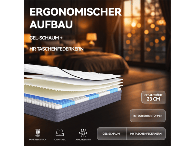  Matelas 180x200 cm à ressorts ensachés, fermeté h3, certifié oeko-tex, ergonomique 7 zones, hauteur 20 cm.  - Conforama D