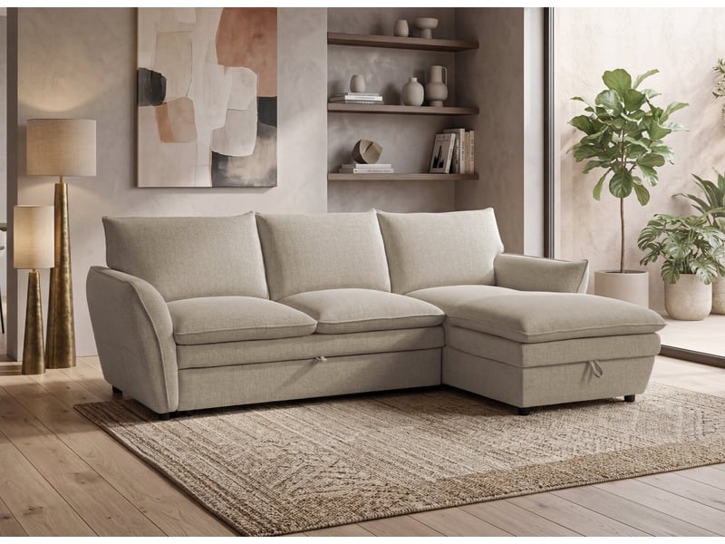  Canapé d'angle convertible avec coffre en tissu taupe capucine - angle droit SF772-2M-TAU - Conforama B