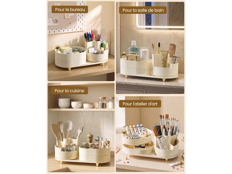  Rangement maquillage, rotatif 360°, 2 niveaux, blanc  - Conforama E