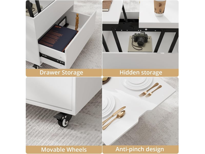  Table basse extensible à plateau relevable (blanche)  - Conforama E