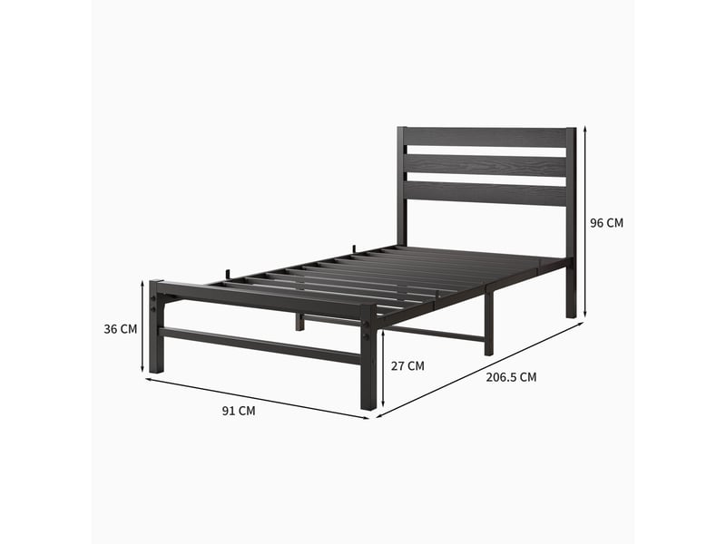  Lit 2 places 140x200 cm noir, tête de lit mdf, sommier à lattes inclus, stable et polyvalent , rangement sous le lit,sans matelas  - Conforama E