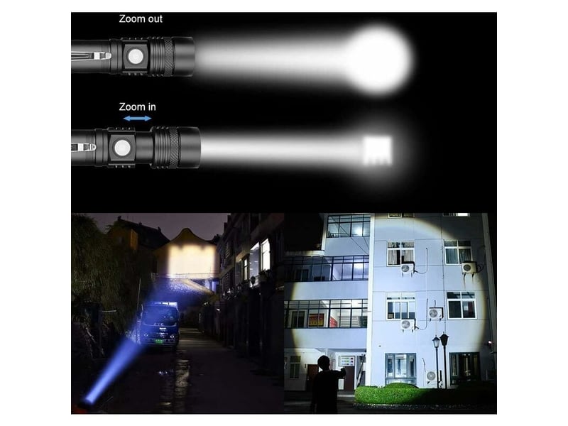  1 torche led rechargeable usb, torche 600 lumens, étanche ip65, 3 modes d'éclairage, torche zoom pour la maison, le camping, la randonnée  - Conforama C