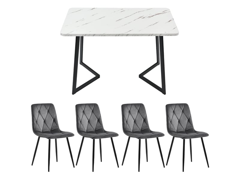  Ensemble table à manger 117x68x75 cm avec 4 chaises en velours gris foncé  - Conforama E