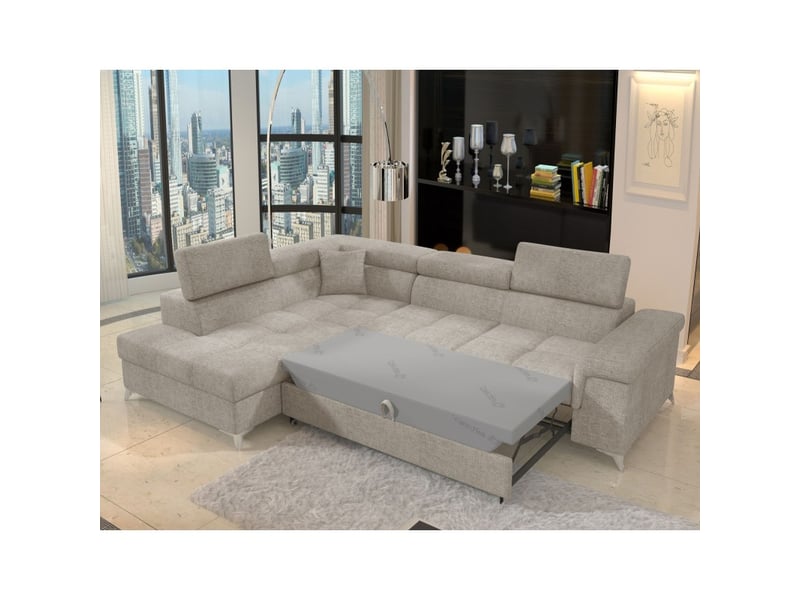 Canapé d'angle convertible palazzo 4 places beige – angle gauche avec coffre - Conforama B