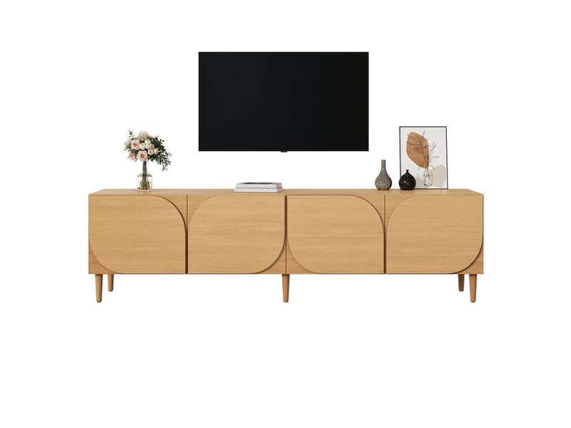  Meuble tv, 180 x 40 x 47,5 cm, 2 portes, 2 tiroirs, façade à motif en relief incurvé, sans poignées, pieds en bois, naturel GL9756N - Conforama A