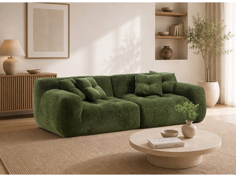  Canapé droit 3 places en velours texturé vert olive tanina S351-3P-VEROL - Conforama B