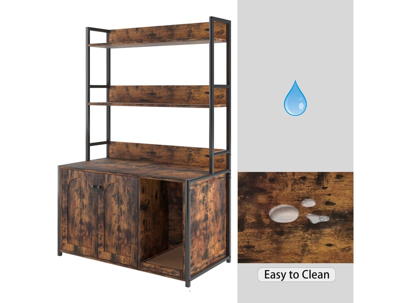 Meuble cache-litière avec étagères 89,5 x 45 x 132 cm – marron – rangement 3 niveaux et portes magnétiques - Conforama E
