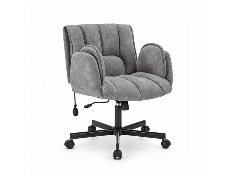  Fauteuil ergonomique tissu accoudoirs rabattables, coussin lombaire gonflable, assise large, pivot 360° 150kg-gris  - Conforama A