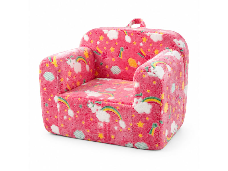  Fauteuil enfant avec accoudoirs, poches latérales et housse amovible lavable, en tissu et éponge rose  - Conforama A