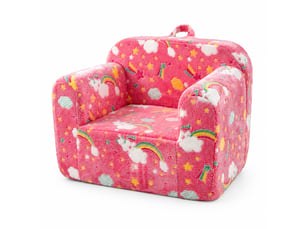 Fauteuil enfant avec accoudoirs, poches latérales et housse amovible lavable, en tissu et éponge rose