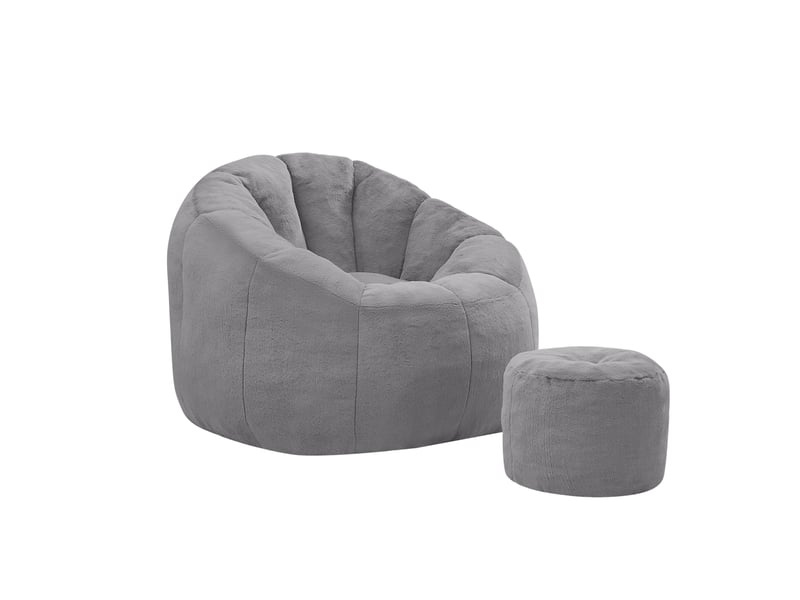 Fauteuil poire avec repose-pieds 105x105x70 cm en polyester gris clair  - Conforama A