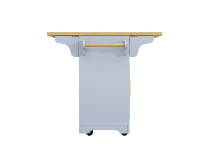  Desserte de cuisine 3 tiroirs, plateaux rabattables et roulettes en mdf 120×40(80)×95 cm bleu  - Conforama D