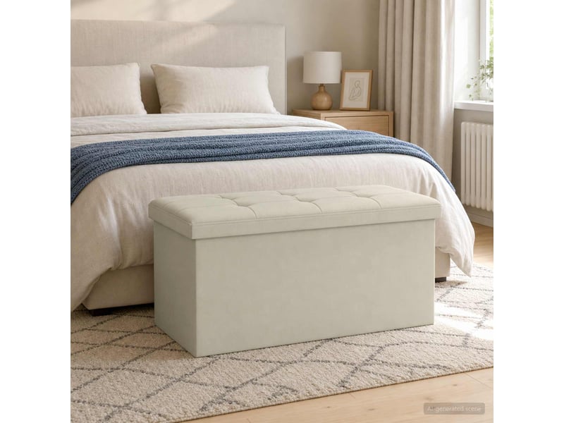  Banc chambre, banc de rangement pliable blanc 180 kg 80 l 77x38x38 cm lin  - Conforama B