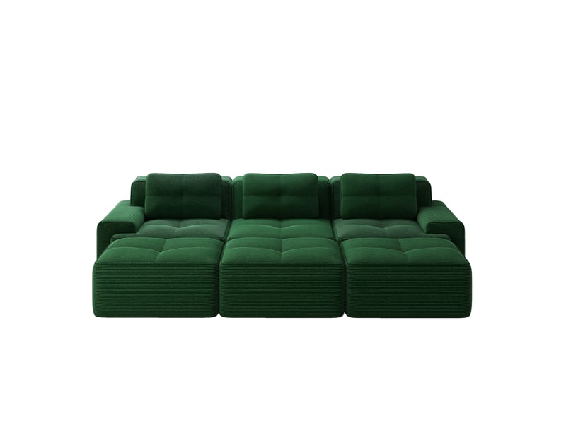  Canapé modulable convertible 3 places avec 3 poufs en velours côtelé vert  - Conforama A