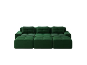 Canapé modulable convertible 3 places avec 3 poufs en velours côtelé vert