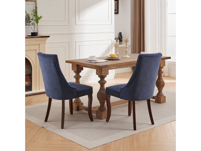  Lot de 2 chaises de salle à manger  50x64x95,5 cm, dossier haut, pieds réglables, chenille et bois, bleu  - Conforama D