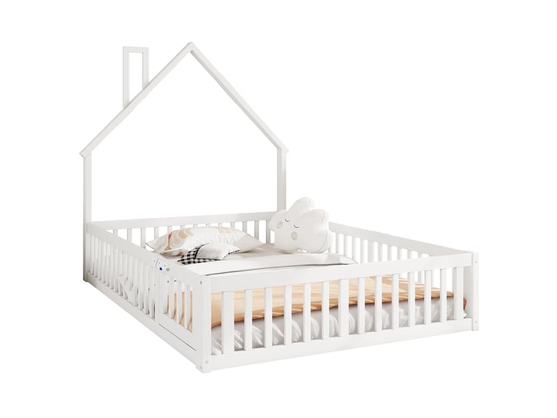  Lit enfant 140x190 cm forme cheminée avec sommier à lattes blanc  - Conforama A