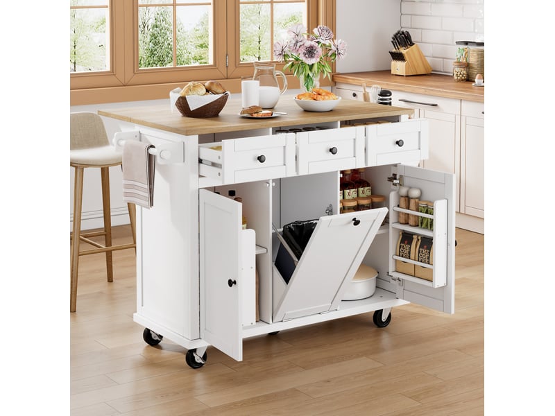  Îlot de cuisine mobile avec plateau extensible et rangement 112 x 46,2 à 76,2 cm cravdom  - Conforama D