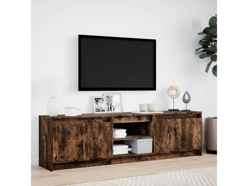  Meuble tv - banc tv - meuble de rangement avec led chêne fumé 180x34x50 cm bois d'ingénierie  - Conforama D