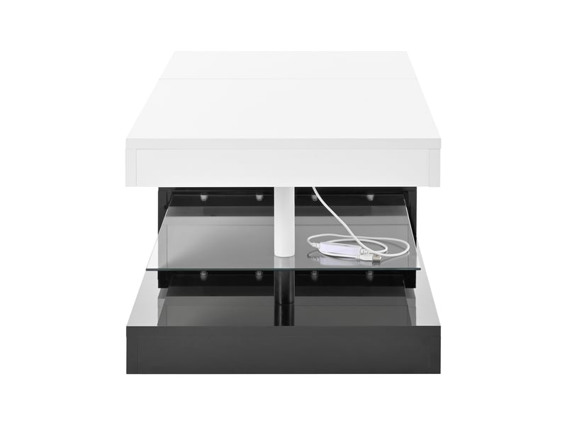  Table basse rectangulaire 90x45x35,5 cm avec led et étagère en verre, design noir et blanc contrasté, aggloméré  - Conforama D