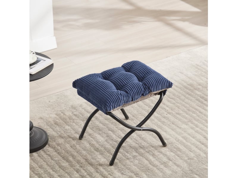  Fauteuil relax avec repose-pieds - 70x64x95cm - chaise lounge rembourrée avec poche latérale et pieds acier - bleu marine  - Conforama D