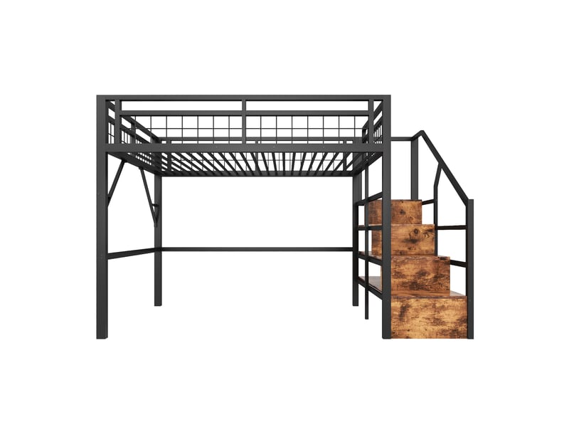  Lit mezzanine enfant 140x200 cm noir avec escalier de rangement, espace inférieur libre et led rgb via application Fay Lum - Conforama D