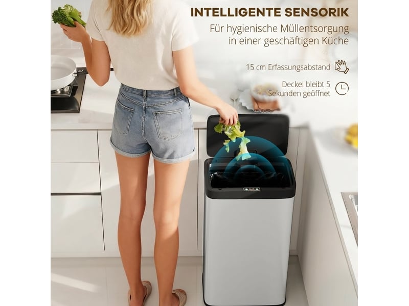 Poubelle à capteur infrarouge 45 l 38 x 25,5 x 67,5 cm – argent – fermeture douce silencieuse - Conforama E