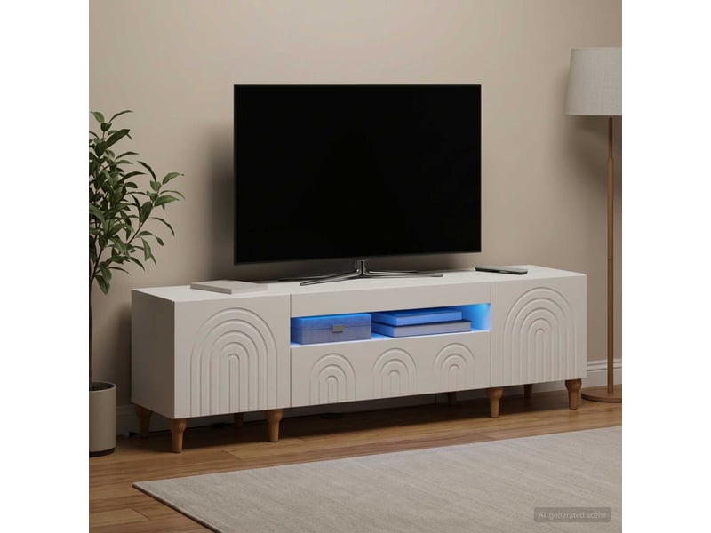 Meuble tv - banc tv - meuble de rangement led blanc bois d'ingénierie - Conforama D