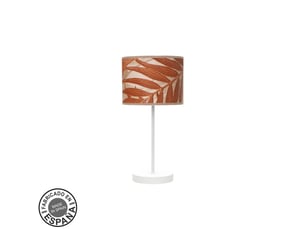 Fabrilamp moda lampe à poser blanc terre cuite, abat-jour textile motif feuillage terre cuite, 1 x e14, 42 cm