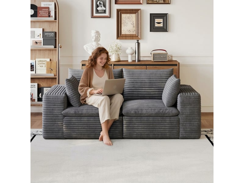 Canapé 2 places en velours côtelé canapé nuage gris foncé 180 cm sans montage - Conforama B