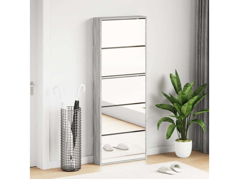  Meuble à chaussure, armoire à chaussures miroir 5 niveaux sonoma gris 63x17x169,5cm  - Conforama B