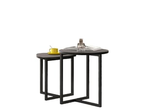 Lot de 2 tables basses gigognes rondes 45x48 cm et 42x40 cm, style industriel, métal, finition bois noir
