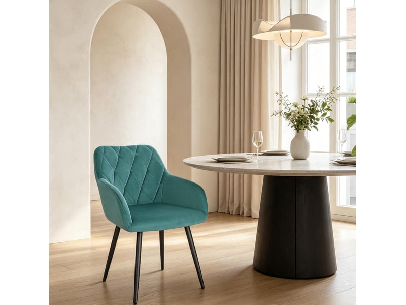  Chaise de salle à manger avec accoudoirs en velours bleu sarcelle evryae  - Conforama A