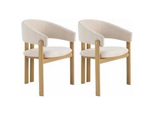 Lot de 4 chaises de salle à manger avec accoudoirs et dossier rembourré en lin beige et métal aspect bois
