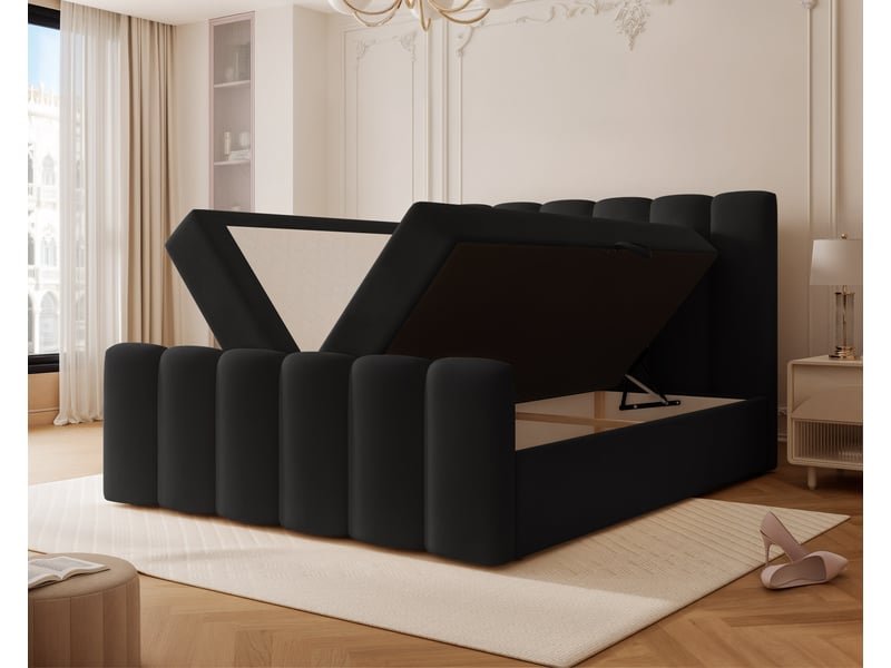 Lit adulte ferrero - 140x200 cm - coffre de rangement à ouverture latérale - avec matelas à ressorts - noir FERRERO - Conforama D