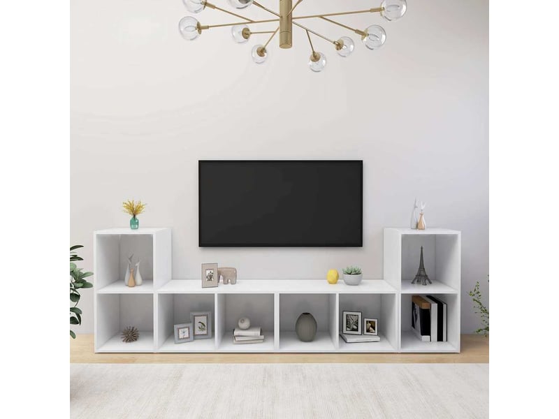  Lot de 4 meuble tv bas salon blanc 72x35x36,5 cm bois d'ingénierie  - Conforama B