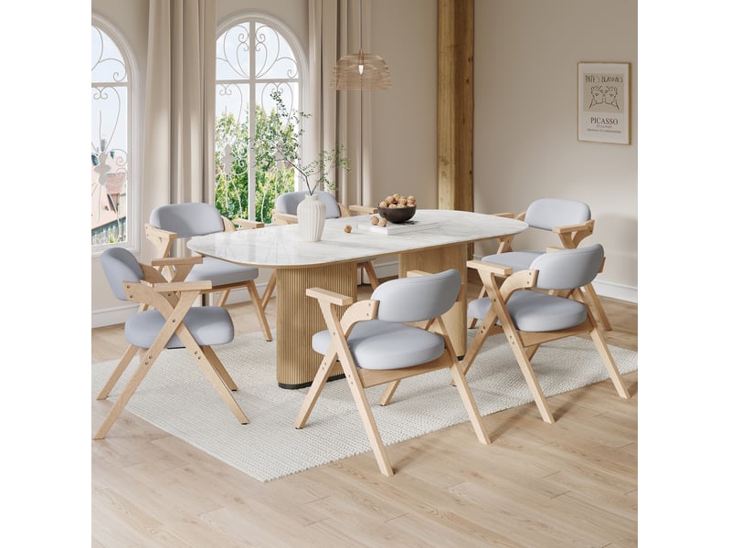  Lot de 6 chaises de salle à manger pliantes 64x67x76 cm, chaises cuisine, chaises repas, gris, bois lin, assise confort  - Conforama B