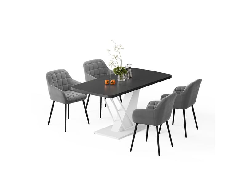  Vicco ensemble de table à manger, noirblanc, 120x80cm avec 4 chaises de salle à manger  - Conforama E