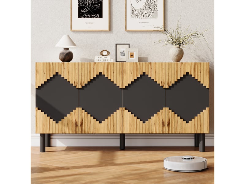  Buffet moderne 140 cm bois et noir avec 4 portes motif losange 3d  - Conforama D