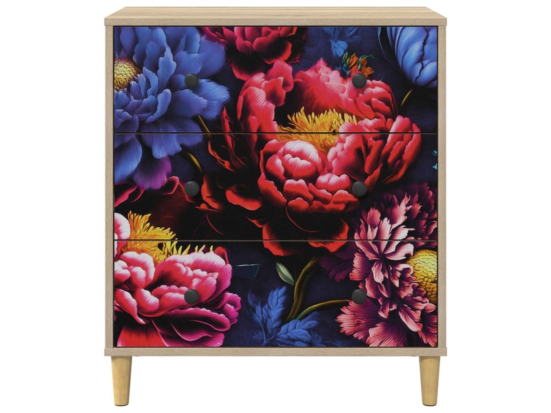  Commode chambre, meuble de rangement kiel imprimé de pivoine sombre 66x36,5x75 cm sonoma  - Conforama E