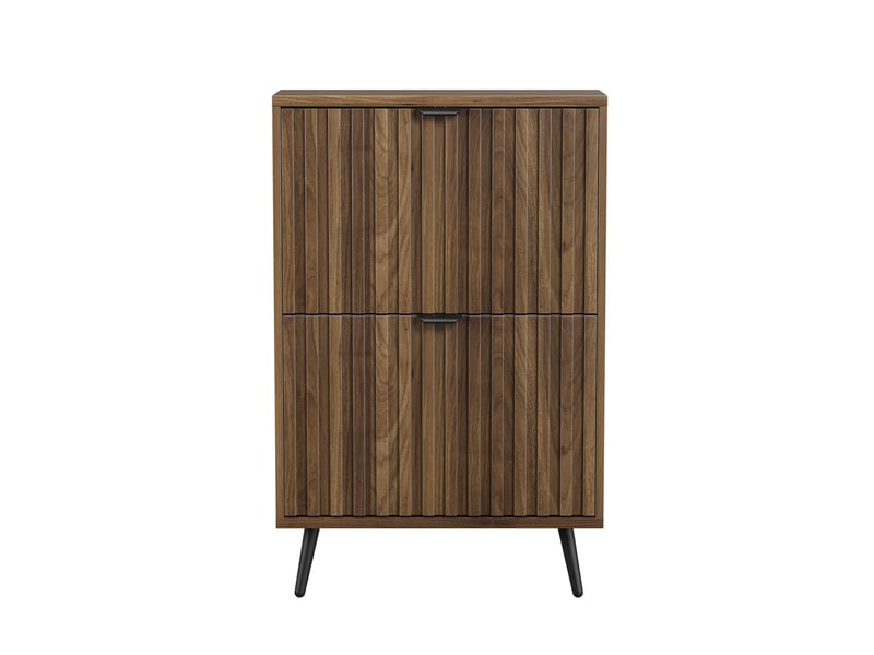  Meuble à chaussures 60 cm avec 2 compartiments basculants, décor rainuré, noyer et noir mat  - Conforama E